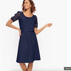 Talbots Navy Blue Slub Knit Eyelet Shoulder Dress
